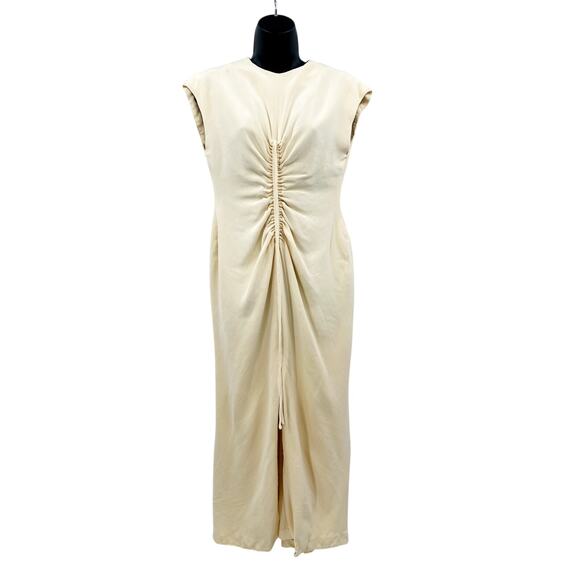 Oscar De La Renta 12 Vintage Cream Drawstring Ruched Dress - Picture 1 of 8